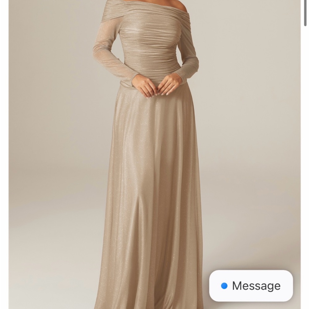 AW Bridal Elegant Off-Shoulder Tan Evening Gown